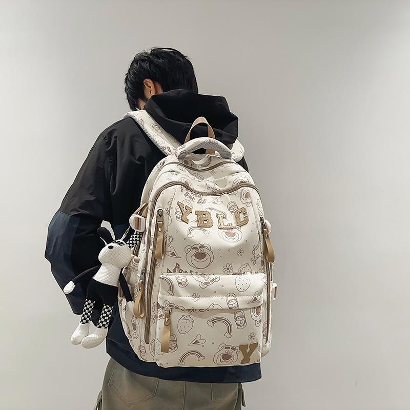 Schoolbag Junior high school student schoolbag Simple printing Graffiti bear backpack Large capacity student backpack Men's travel computer backpack