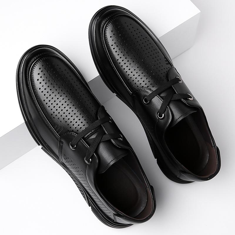 Мужская обувь повседневная кожаная обувь мужская 2025 лето дышащая на шнуровке круглый носок с перфорацией мужские кожаные сандалии 2025