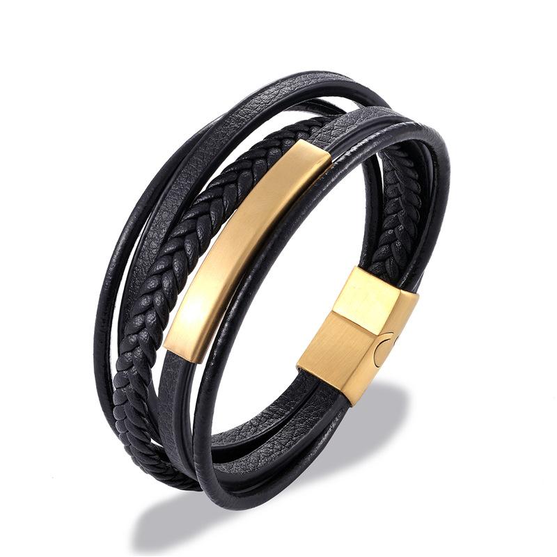 2026 Simple Men's Pipe Leather Bracelet European and American Simple Magnet Frosted Button Head