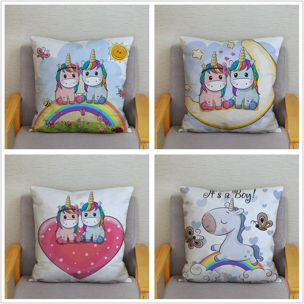 45*45 квадратная наволочка для домашнего декора, наволочка, наволочка с милым мультяшным принтом единорога, наволочка