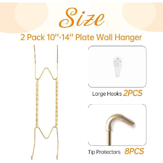 Bilillo 2 Pack Plate Hangers for The Wall, Suitable for 10-14 inch Decorative Plate, Stainless Steel Invisible Heavy Duty Wire Plate Holder with Wall