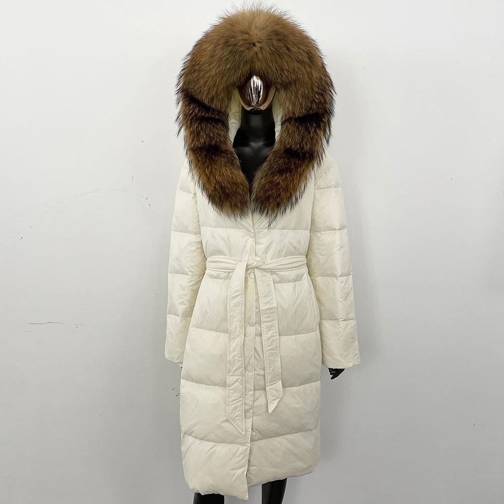 OFTBUY Зимнее женское пальто с воротником из натурального меха лисы, куртка с капюшоном, толстая теплая осенняя шапка, съемная, удлиненная, белая утиная пуховая верхняя одежда