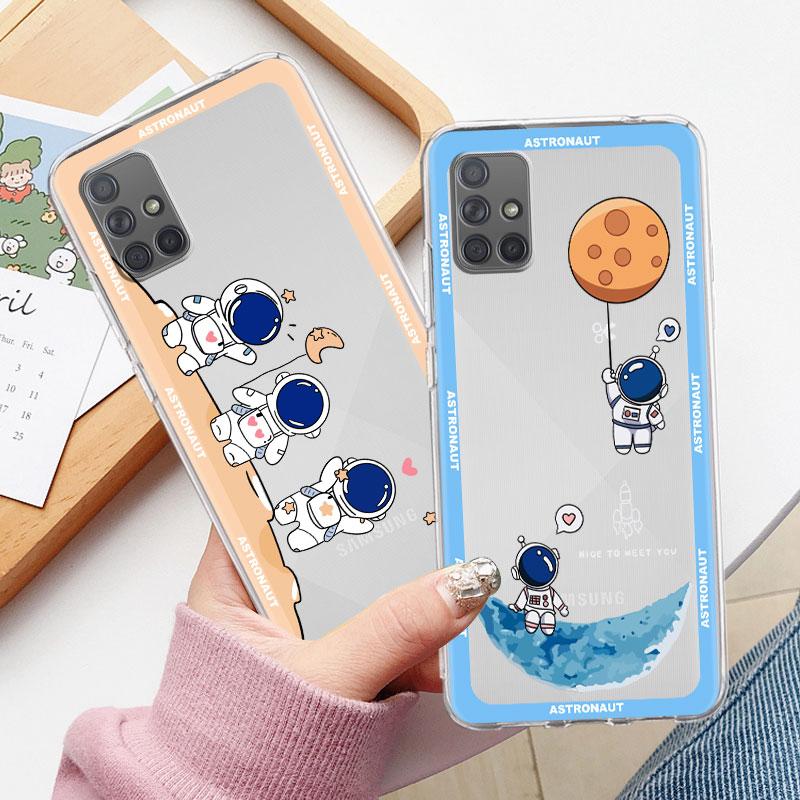 Милый прозрачный чехол с космонавтом для Samsung Galaxy A52 A12 A51 A32 A21s A71 A32 A22 50 A70 A31 A72 5G Чехол для телефона