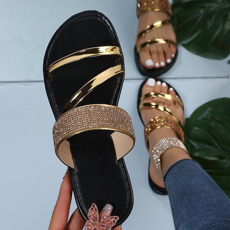 Женские сандалии Bling Bling Женская обувь на лето Сандалии Новые плоские сандалии Модные тапочки Sandalias De Mujer Летняя обувь