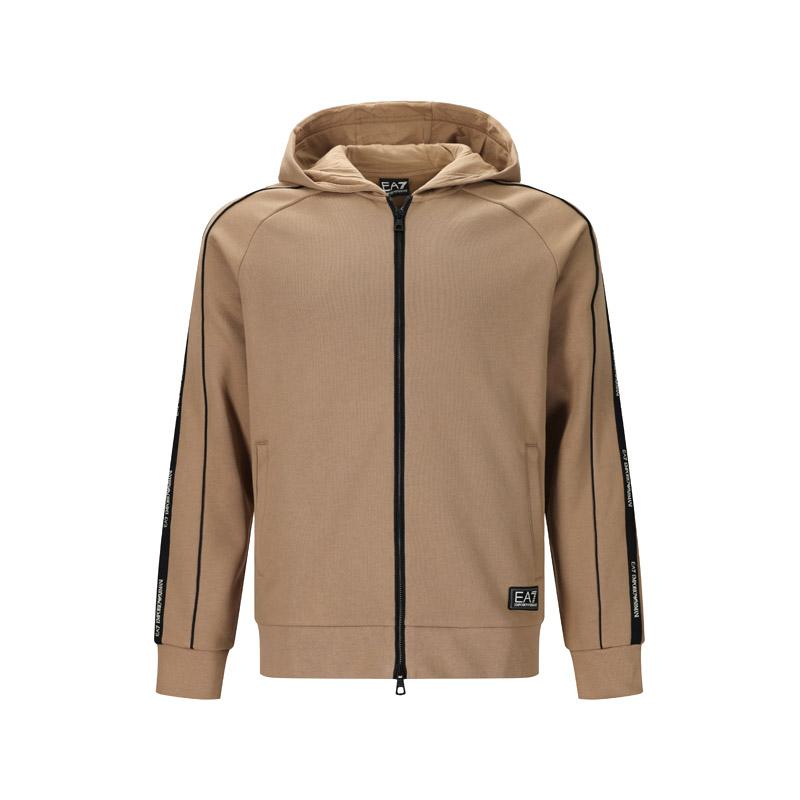 Emporio Armani Флисовая толстовка с капюшоном и молнией, повседневная, мужская, с нашивкой-логотипом, цвет верблюжий 7M000973-AF10377-U6171