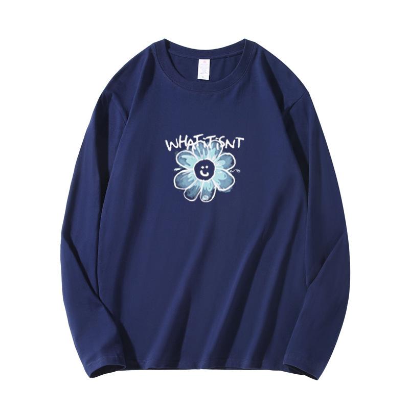 Женская весенне-осенняя футболка с длинным рукавом, круглым вырезом, оверсайз, свободная, с цветочным принтом, пуловер, топ для многослойности