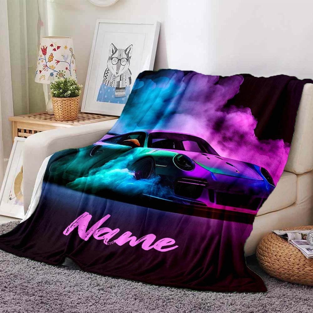 Custom Name Racing Theme Printed Blanket - Perfect for Couch, Bed, Travel & Outdoor Use | Machine Washable, Cozy & Durable.