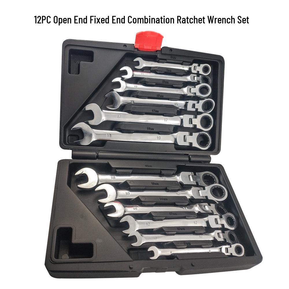 12PC Dual-Use Ratchet Wrench Set: Fixed & Open-End for Quick Automotive Repairs