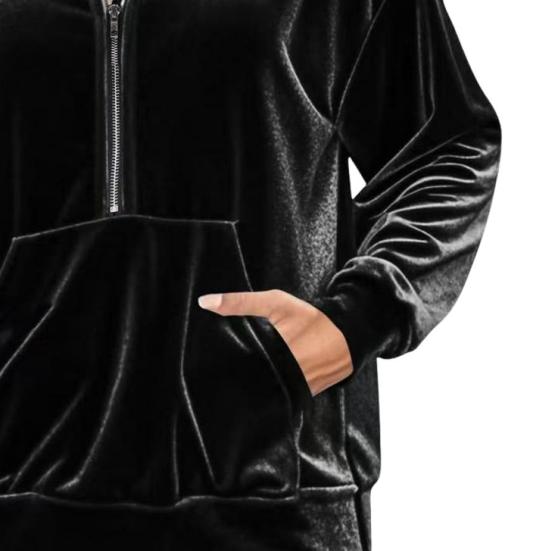 Бархатная толстовка с капюшоном для женщин, оверсайз, с длинным рукавом, на молнии, повседневная велюровая куртка на осень с карманами