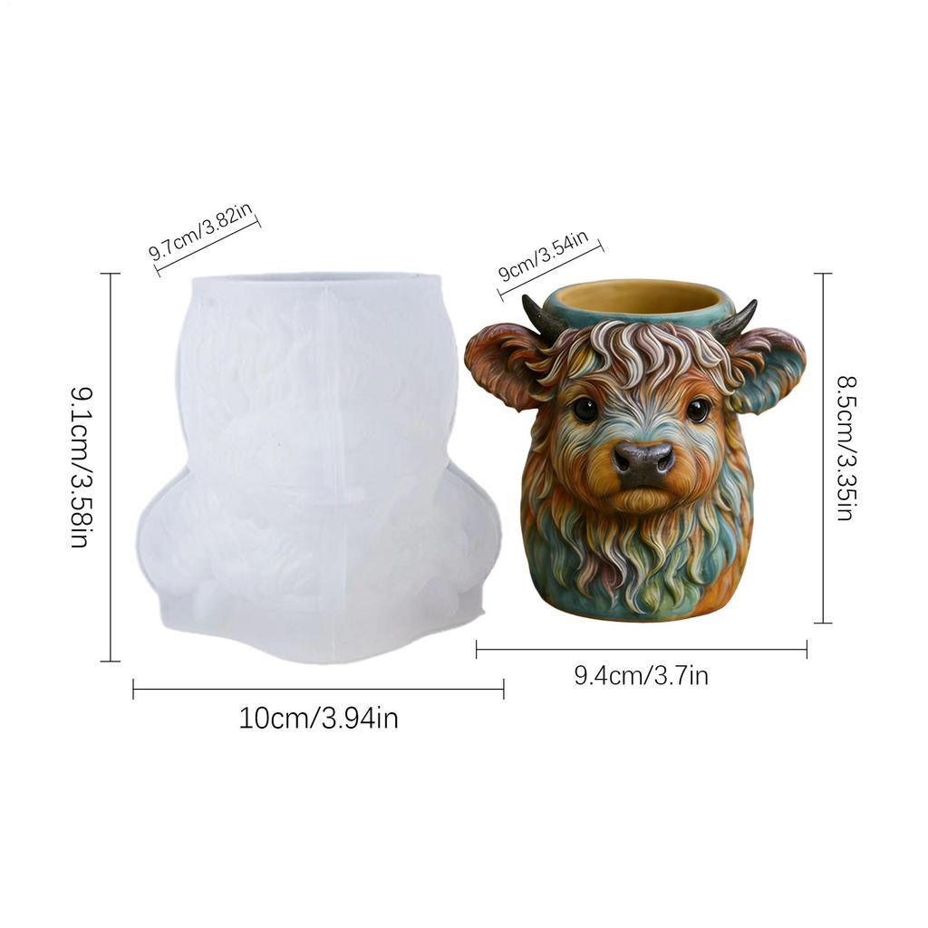 3D Милая Хайлендская Корова Силиконовая Форма DIY Форма для Подсвечника Форма Коровы Инструмент для Изготовления Декора Контейнер Форма для Цветочного Горшка