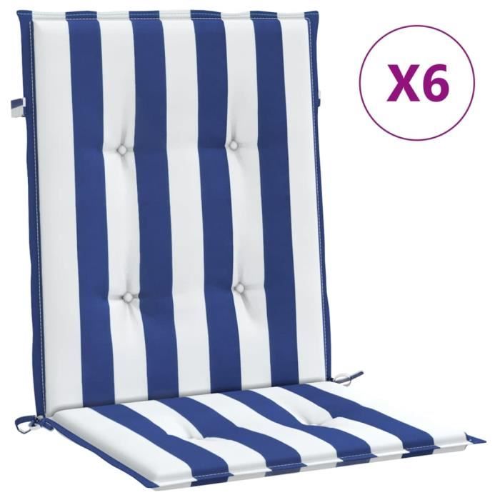 VidaXL Low Back Chair Cushions Set of 6 Blue and White Stripes 361321