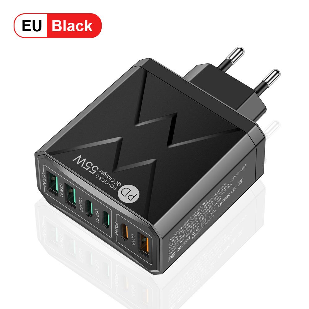 Шестипортовое быстрое зарядное устройство PD55W с поддержкой QC3.0, совместимое с EU/US/UK