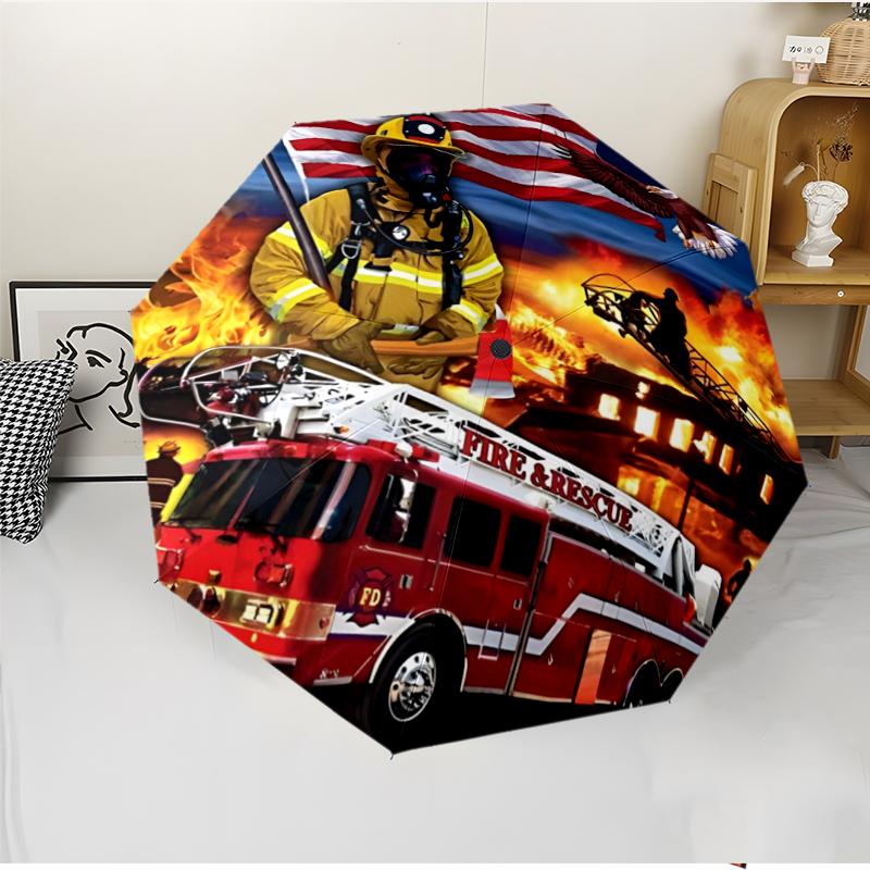 Fire Truck Fashionable Automatic Opening/Closing Folding Umbrella. Portable and Foldable, Ideal for Gift, Travel, and Daily Use.