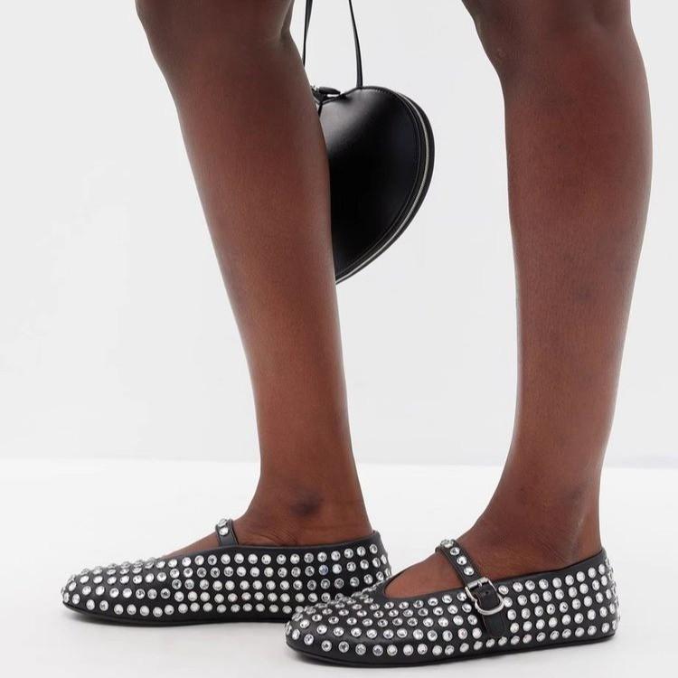 Европейские и американские женские туфли большого размера с бриллиантами 2025 г. новые 35-43 импортные туфли на плоской подошве женские туфли с одной лямкой женские туфли