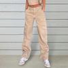 Women Cargo Pants High Waist Solid Color Loose Multi Pockets Full Length Soft Breathable Casual Streetwear Lady Trousers