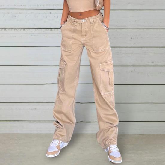 Женские брюки-карго с высокой талией, однотонные, свободные с несколькими карманами, полная длина, мягкие дышащие повседневные уличные женские брюки