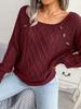Women Warm Knitted Sweater Autumn Winter Casual Square Collar Studded Button Twist Knit Pullover Jumpers