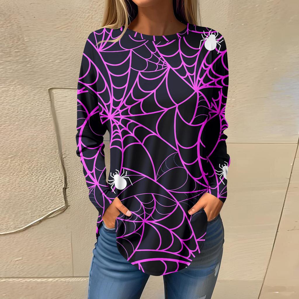 Tee Shirts For Women Fall Casual Long Sleeve Shirts Sweatshirt Halloween Printing Top Pullover