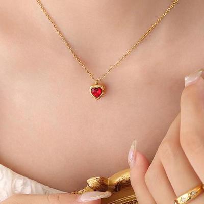 Подвеска-ожерелье «Сердце персика» с цирконом, титановая сталь с золотым покрытием, милая и универсальная повседневная цепочка на ключицы