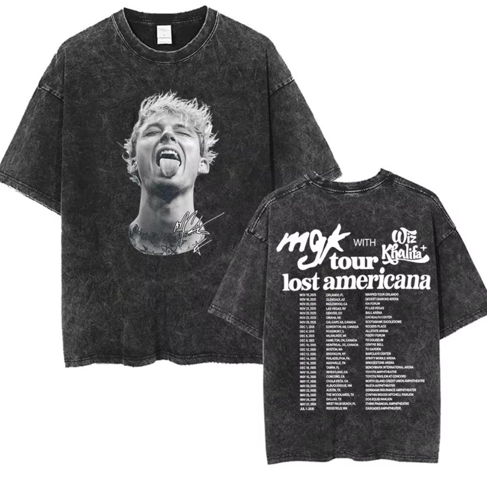 Vintage Washed Machine Gun Kelly T Shirt MGK Lost Americana Tour Fans Tshirts Men Women Punk Gothic Hip Hop Oversized Tees