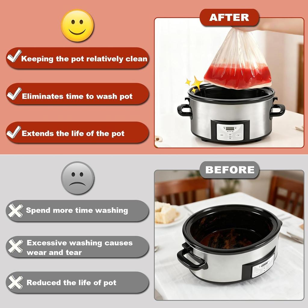 Slow Cooker Liners, Fits 3-8 Quarts 13x21 Inch Large Size, BPA-Free Slow Cooker Bags for Oval/Round Pots, Disposable Cooking Bags, 10 Count