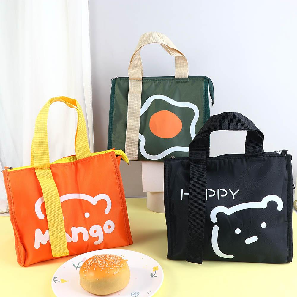 Cartoon Bear Insulated Canvas Pattern Picnic Bag Ice Pack Tote Lunch Bag Food Storage Container