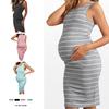 Новое облегающее платье без рукавов в полоску для беременных - европейский и американский повседневный стиль