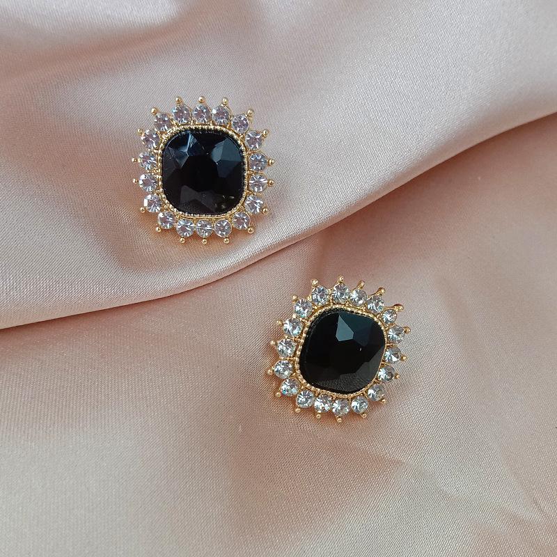 S925 Silver Needle New Trendy Net Red Temperament Simple Retro Square Imitation Gemstone Earring Jewelry Earrings For Women