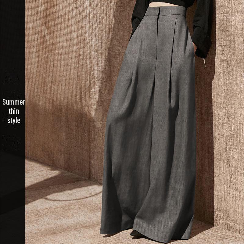 Gray High-Waist Casual Wide-Leg Pants - Women's Autumn/Winter Style