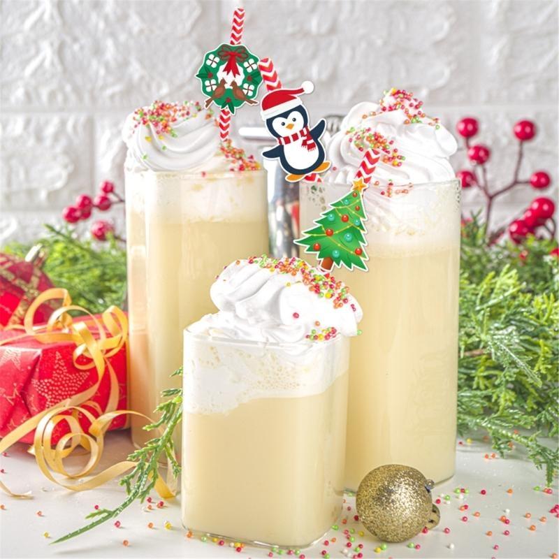 Biodegradable Christmas Paper Straws with and Tree Artwork Holiday Party Drinkware for Kids Adults