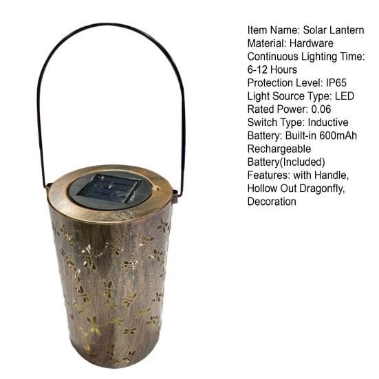 Уличный солнечный фонарь с ручкой, металлическая декоративная лампа в виде стрекозы, IP55, водонепроницаемый сад, задний двор, крыльцо, патио, лужайка, подвесной светильник