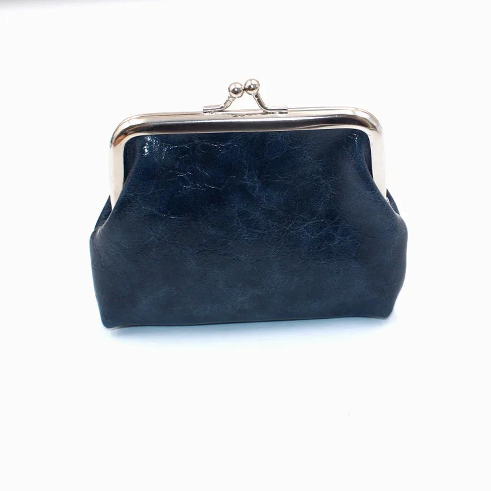Women's Coin Purse Oil Wax Leather Wallet 4 Inch Buckle Mini Wallet Coin Bag Lipstick Storage Bag Ladies ClutchBag