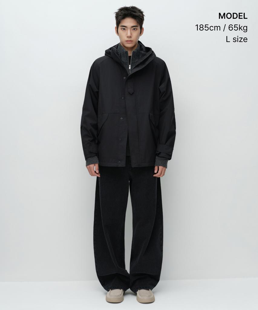 MUSINSA STANDARD Oversized Hooded Shell Parka [Black]