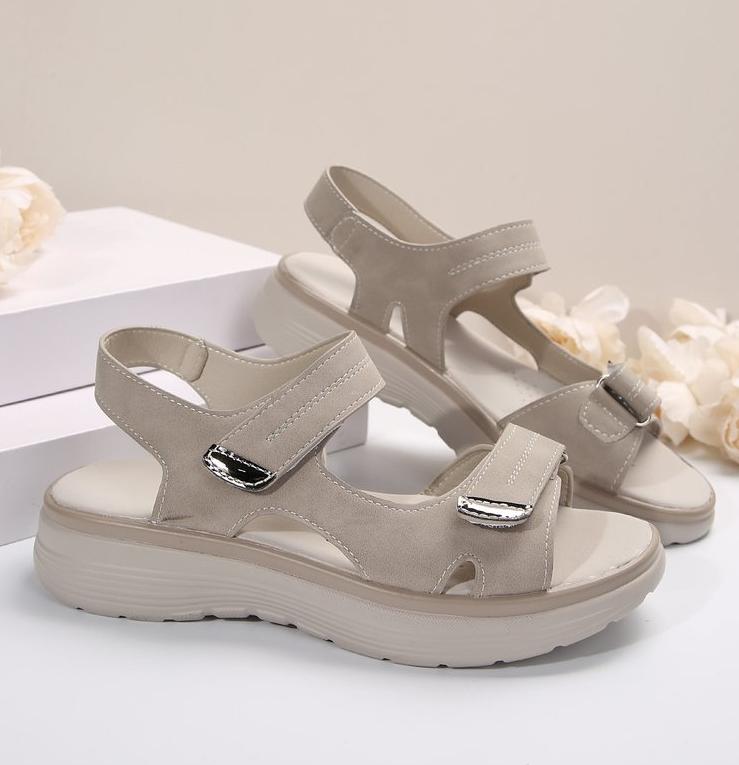  Hook Loop Sandals Women Summer Leather Light Leisure Wedge Platform Shoes Blue Girls Outside Anti-slide Apricot 43