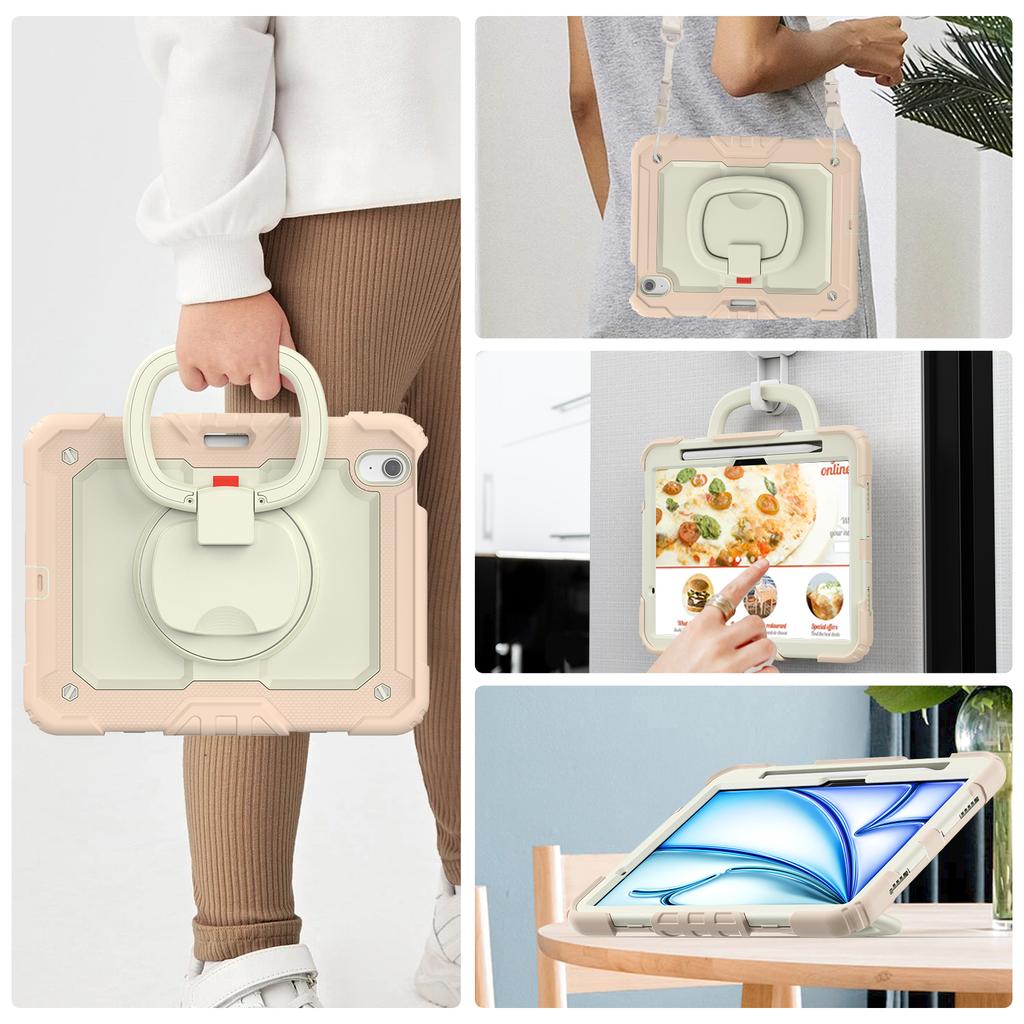 Для iPad Эйр 11 (2025)/(2024) Чехол-ручка с подставкой и слотом для ручки ПК + силиконовый чехол для планшета с ремешком