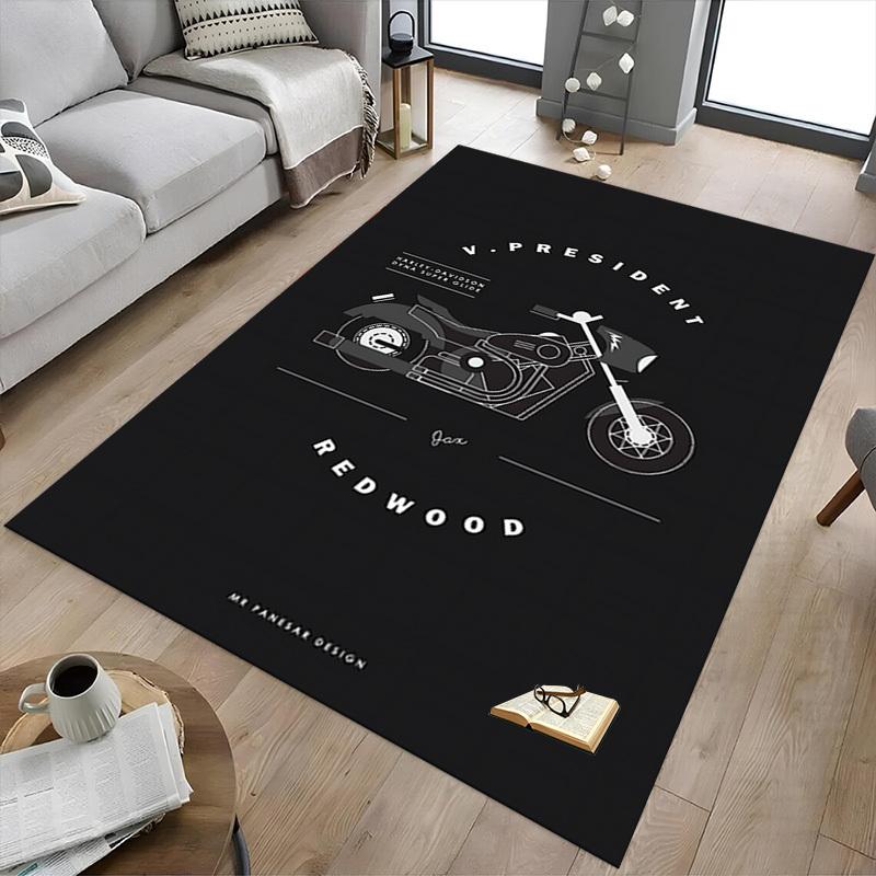 1pc Motorcycle Redwood Home Office, Durable Polyester Floor Mat with Easy, Office Decor, Urban Style, Nonslip Backing