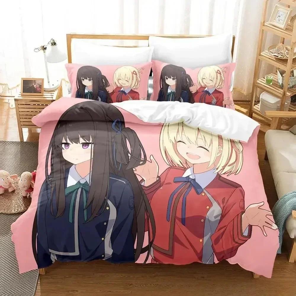 Lycoris Recoil Постельное белье Комплект односпальных и односпальных кроватей размера «queen-size» Комплект постельного белья для взрослых и детей, комплект простыней с 3D-аниме
