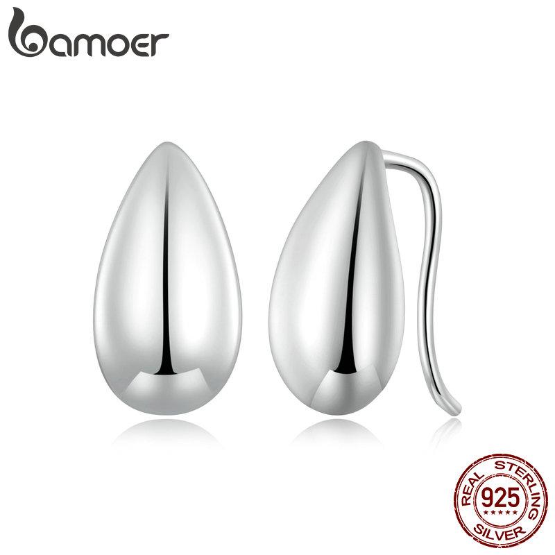 BAMOER Серьги-капли из стерлингового серебра 925 пробы, блестящие, массивные, на крючке, дубликаты для женщин, минималистичные, тонкие ювелирные изделия, подарок