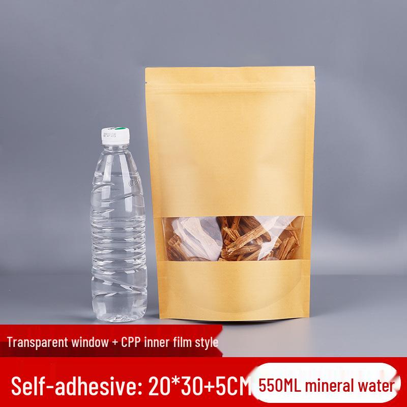 Self-Standing Transparent Window Kraft Paper Food Bag - Moisture-Proof & Self-Sealing for Tea Packaging