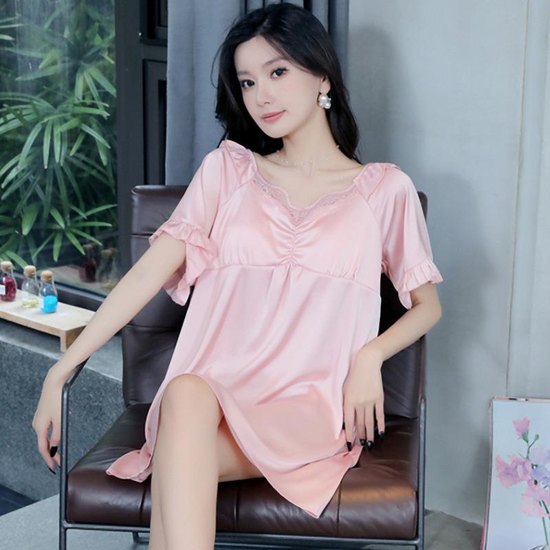 Pure Desire Прозрачное кружевное ночное платье цвета Cool Pink, тонкое, премиум, в придворном стиле, с короткими рукавами, удобная пижама, одежда для дома