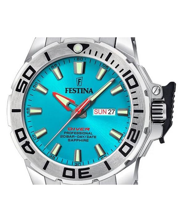 FESTINA Кварцевые мужские часы Diver из нержавеющей стали с бирюзовым циферблатом F20665-6 200M с дополнительным ремешком