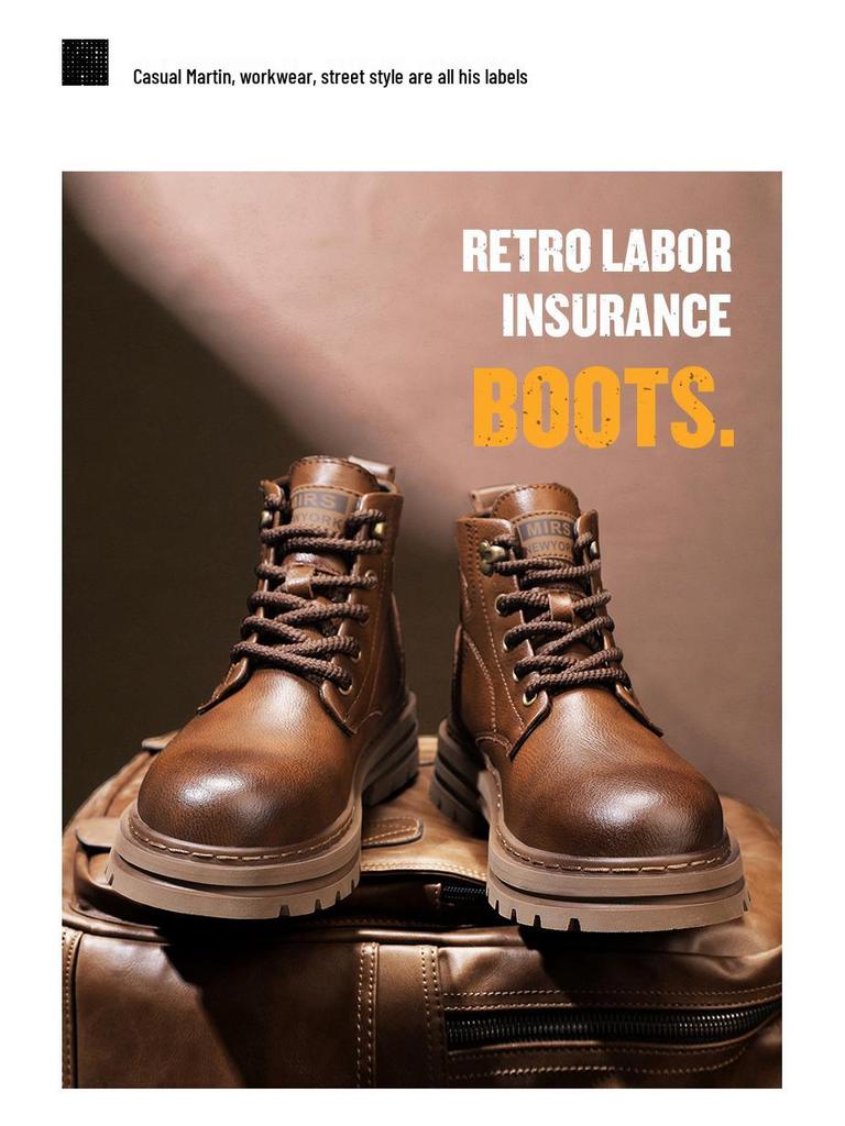 Мужские ботинки Мартин до середины икры из натуральной кожи - Британский стиль, Модная повседневная рабочая одежда, Теплая осенне-зимняя мода.