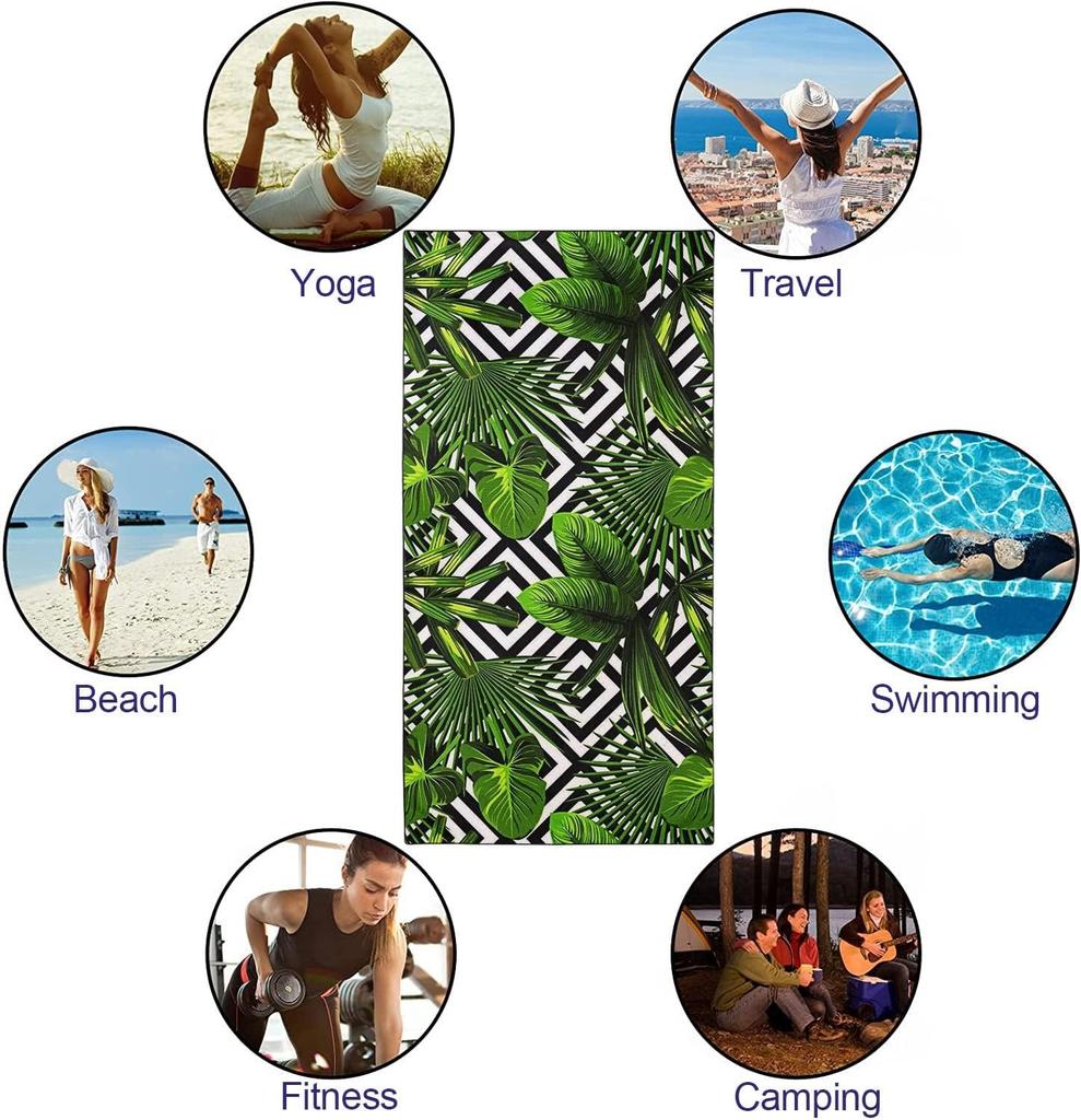 Green leaf pattern Beach Towel for Family stuffs friend Gift Quick-Dry Sand free For Bath Yoga Beach Camping Swimming GYM Travel