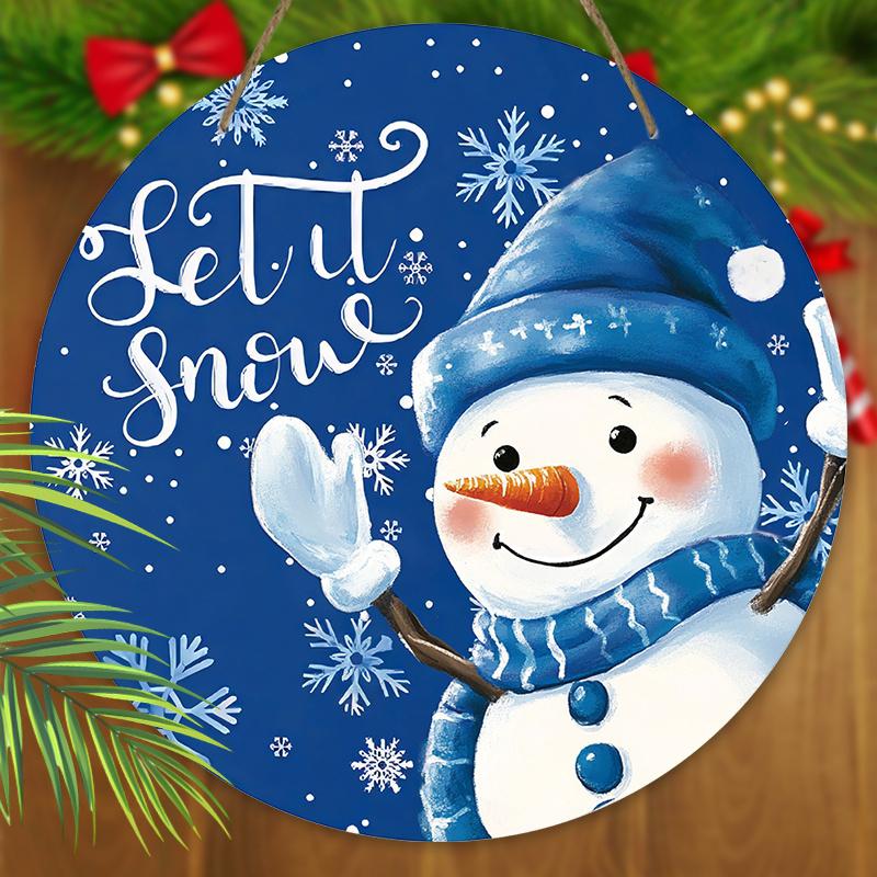 Деревянная рождественская табличка с очаровательным узором снеговика - Круглая табличка Navidad для декора на входную дверь, стену - Идеальный рождественский подарок