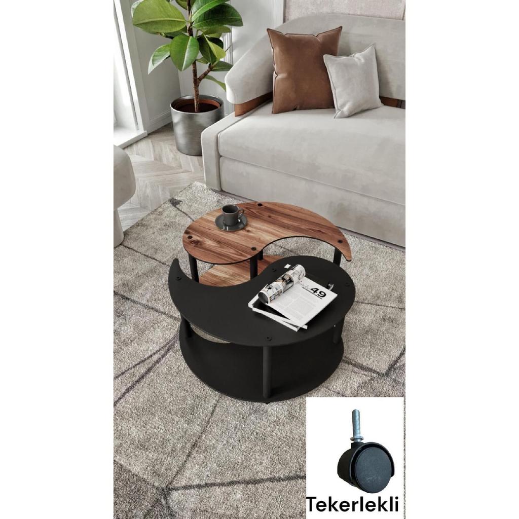 Журнальный столик Yin Yang Unity Serenity с 2 колесами, черный орех, 70 см