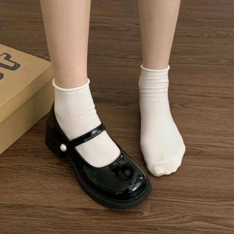 Французские винтажные туфли Мэри Джейн с жемчугом и круглым носком, толстые модные и универсальные кожаные туфли для работы, покупок, свиданий, банкетов