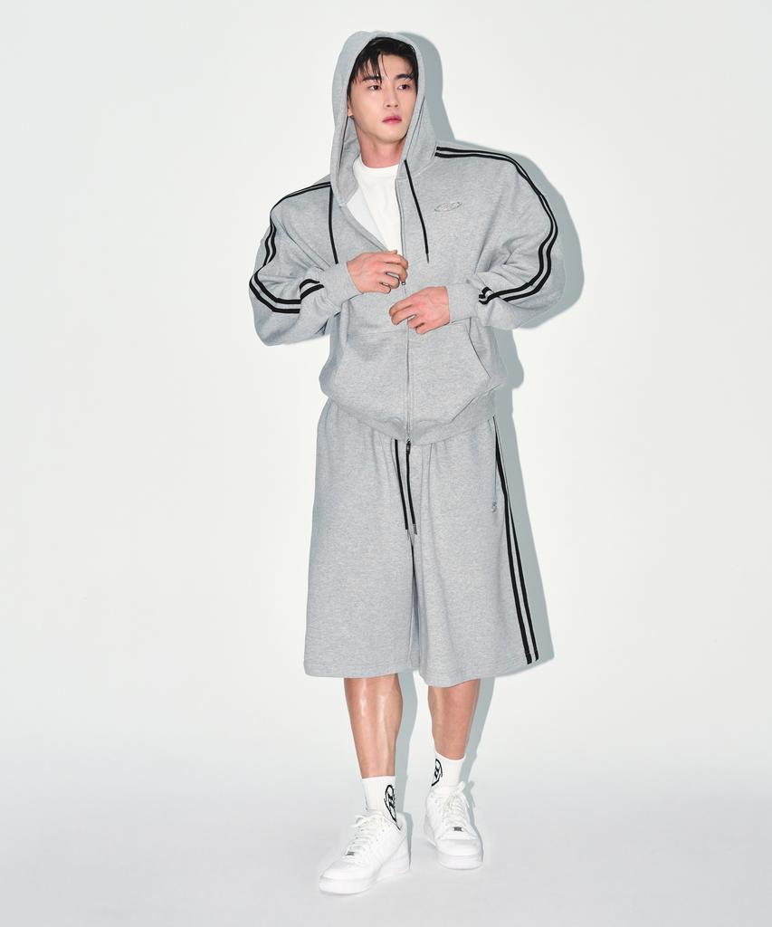 BORN TO WIN Chrome B Track Line Bermuda Pants [Melange Grey]