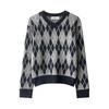 European and American style, new women's clothing, fashionable, versatile, cross-border daily rhombus pattern long-sleeved knitted sweater