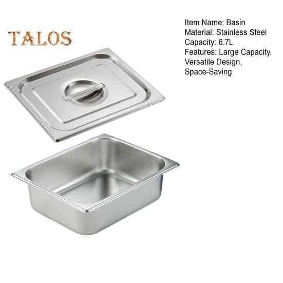 Подогреватель пищи из нержавеющей стали, большой емкости 6,7 л, подогреваемый контейнер с крышкой для шведского стола, прямоугольный поддон для подогрева пищи