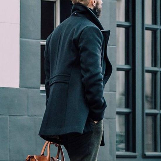 Мужской осенне-зимний плащ, двубортный сплошной цвет с пуговицами и лацканами, толстый кардиган с длинным рукавом средней длины, британский стиль, ветрозащитная мужская куртка, пальто